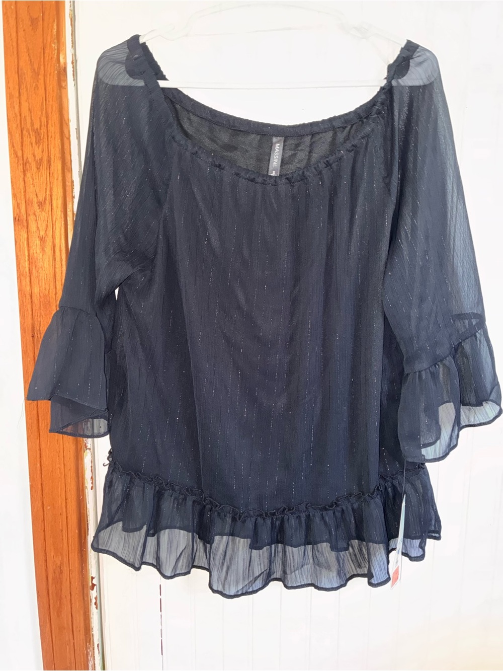 Sheer Black Ruffle Hem Women’s Top